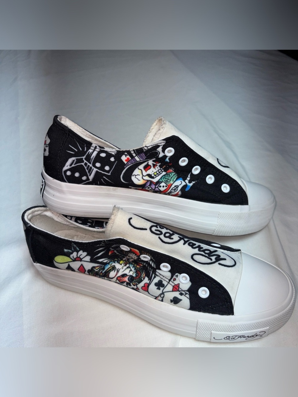 Ed Hardy Black and White Slip-On Graphic Athletic Sneakers - Picture 8 of 13